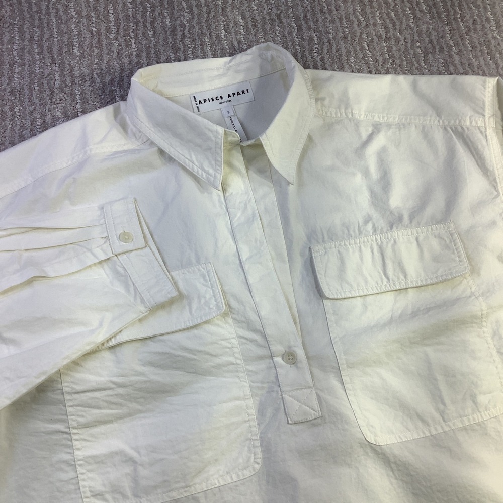 Apiece Apart New York Cropped Kava Top Cream Organic Cotton Long Sleeve Small